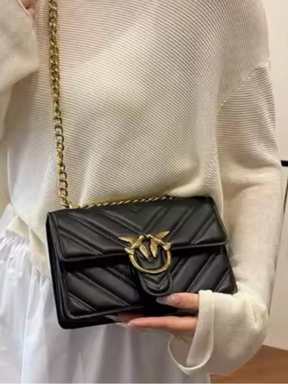 New Designer Inspired Black Quilted Chain Crossbody Bag